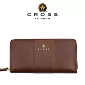 【CROSS】臺灣總經銷 限量1折 賈姬限定款頂級小牛皮拉鍊長夾 全新專櫃展示品 (琥珀色 贈禮盒提袋)