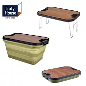 【Truly House】多合一大容量摺疊收納箱 原木露營桌/摺疊桌/收納籃(三色任選) 綠色