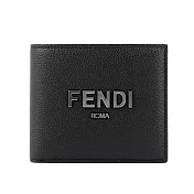 FENDI 金屬Logo 紋理皮革對開8卡短夾 (黑色)