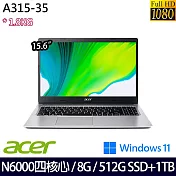 【雙碟升級】Acer 宏碁 A315-35-P4CG 15吋/N6000/8G/512G SSD+1TB HDD/UMA/Win11/ 文書筆電