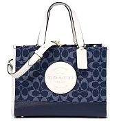COACH 滿版LOGO帆布肩兩用包-深藍丹寧