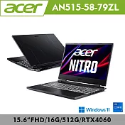 Acer 宏碁 Nitro 5 AN515-58-79ZL 15.6吋戰魂電競遊戲筆電(i7-12700H/RTX4060/16G/512G/W11/2年保)