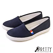 【Pretty】女 帆布鞋 休閒鞋 便鞋 懶人鞋 素面 直套式 平底 台灣製 JP23 深藍色