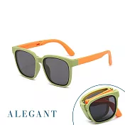 【ALEGANT】輕巧時尚兒童專用輕量矽膠彈性折疊太陽眼鏡/UV400方框摺疊偏光墨鏡 無 羊角綠