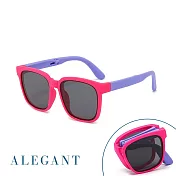 【ALEGANT】輕巧時尚兒童專用輕量矽膠彈性折疊太陽眼鏡/UV400方框摺疊偏光墨鏡 無 紫月荷
