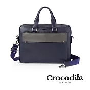 【Crocodile】鱷魚皮件 Cortina 5.0系列 手提公事包 真皮包包推薦 商務筆電包 可斜背-0104-10603-新品上市 藍色