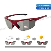 【SUNS】智能感光變色運動墨鏡 Polarized頂規強化偏光鏡片 男女適用 抗UV400 紅框