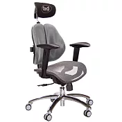 GXG 雙軸枕 雙背電腦椅(鋁腳/2D滑面升降扶手) 中灰網座 TW-2704 LUA2J