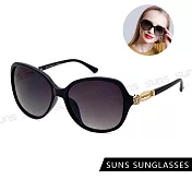 【SUNS】抗UV太陽眼鏡 時尚淑女鑲鑽花邊造型 大框顯小臉 S30 經典黑