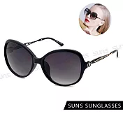 【SUNS】抗UV太陽眼鏡 時尚淑女玫瑰雕花鑲鑽造型 大框顯小臉 S31 經典黑
