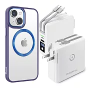 Dr.b@ttery電池王 MagSafe無線充電+自帶線行動電源-白色 搭 iPhone13 6.1 星耀磁吸保護殼 紫色