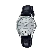 CASIO 卡西歐 MTP-V005L LTP-V005L商務紳士大三針皮革腕錶/黑白x銀框/ 小白