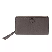tory burch 編織飾邊皮革拉鍊長夾-岩石灰