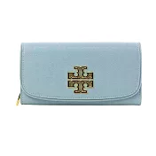 TORY BURCH 雙T LOGO皮革翻蓋長夾 淺藍