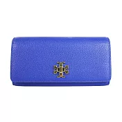 TORY BURCH 素面皮革翻蓋長夾-寶藍