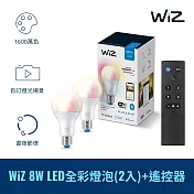 Philips 飛利浦 Wi-Fi WiZ 智慧照明 全綵燈泡2入+搖控器 (PW04N)