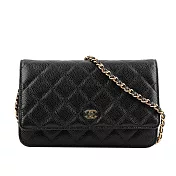CHANEL 經典CC Logo淡金釦荔枝皮革WOC (黑色)