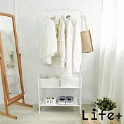 【Life+】日式簡約多功能雙層落地衣帽架/掛衣架/置物架 2色任選 鋼琴白