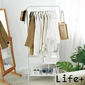 【Life+】日式簡約多功能雙層落地衣帽架/掛衣架/置物架2入/組 2色任選 鋼琴白X2