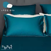 【麗塔寢飾】60支紗精梳棉 歐式壓框枕套組 打翻牛奶- 土耳其藍+象牙白