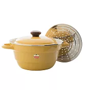 FUJIHORO日本富士琺瑯-27cm雙耳附蒸盤琺瑯萬用鍋(5.4L) 藤黃