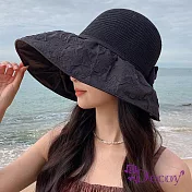 【Decoy】壓花抓皺＊蝴蝶結棉麻防曬漁夫遮陽帽/ 黑