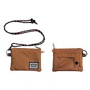 【HUGGER】卡片零錢包 摩卡色 (大開口分層拉鏈萬用收納掛繩皮夾)