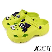 【Pretty】女 洞洞鞋 雨鞋 涼鞋 拖鞋 兩穿 防水 輕量 童趣小熊 JP23 綠色