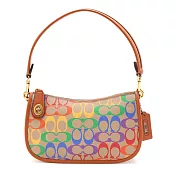 COACH 滿版LOGO皮革肩背包-彩虹