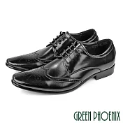 【GREEN PHOENIX】男 紳士鞋 商務鞋 德比鞋 學生 皮鞋 真皮 牛皮 布洛克雕花 EU41 黑色