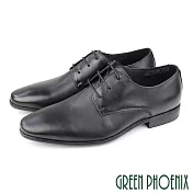 【GREEN PHOENIX】男 紳士鞋 商務鞋 德比鞋 學生 皮鞋 真皮 牛皮 綁帶 素面 EU40 黑色