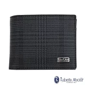 Roberto Mocali - 義大利諾貝兔經典格紋5卡上下翻拉鍊零錢袋男短夾 黑格紋