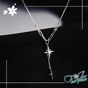 【伊飾童話】十字架雙墜＊流蘇晶鑽鎖骨短頸項鍊/銀