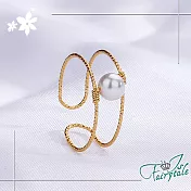【伊飾童話】復古單顆＊流線雙層開口彈性戒指/ 珍珠款