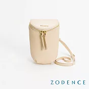 ZODENCE LARZO進口真皮拉鍊手機包 米白