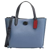 COACH 璇釦皮革素面托特包-藍色