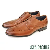 【GREEN PHOENIX】男 紳士鞋 商務鞋 德比鞋 學生 皮鞋 雕花 EU40 咖啡色