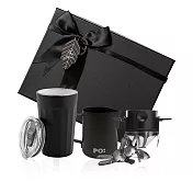 【PO:Selected】丹麥稜角保溫杯咖啡三件禮盒組(稜角保溫杯460ml-共3色/拉花杯-黑/咖啡濾網) 黑