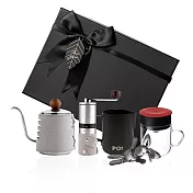 【PO:Selected】丹麥手沖咖啡四件禮盒組(手沖壺-灰/玻璃杯240ml-共4色/拉花杯-黑/咖啡磨2.0) 紅