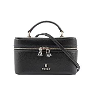 FURLA Camelia 素面皮革手提/斜背迷你化妝包 (黑色)