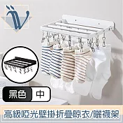 Viita 高階啞光免打孔壁掛90度折疊晾衣架/掛勾毛巾曬襪架 中號 黑