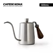 CAFEDE KONA 鶴嘴檀木柄手沖壺 600ml-復古銀