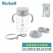 【Richell 利其爾】AX系列 吸管直飲水杯套組 - 幻夢星空 (附掛勾帶)