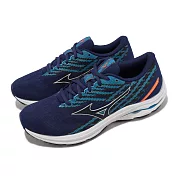 Mizuno 慢跑鞋 Wave Equate 7 男鞋 深藍 水藍 波浪片 緩衝 路跑 運動鞋 美津濃 J1GC2348-53