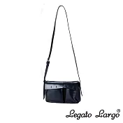 Legato Largo Lineare 光澤滑面雙口袋斜背小包- 黑色