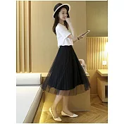 【BJ COLLECTION】日系飄逸高腰顯瘦百褶網紗裙BJC40004(2色) 68cm FREE 黑色