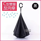 生活良品-C型雙層手動反向晴雨傘(遮陽防紫外線直立長柄傘) 黑色
