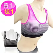 AMANDA艾曼達  買1送1 運動內衣 舒適豔彩動感(1506) F(L~XL)黑灰+桃紅