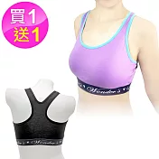 AMANDA艾曼達  買1送1 運動內衣 高彈棉質呼吸網眼布(30391) F(L~XL)灰+隨機色