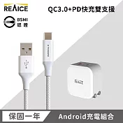 【REAICE】 PD20W 快速充電頭+USB-A &Type-C耐用編織充電線  銀色